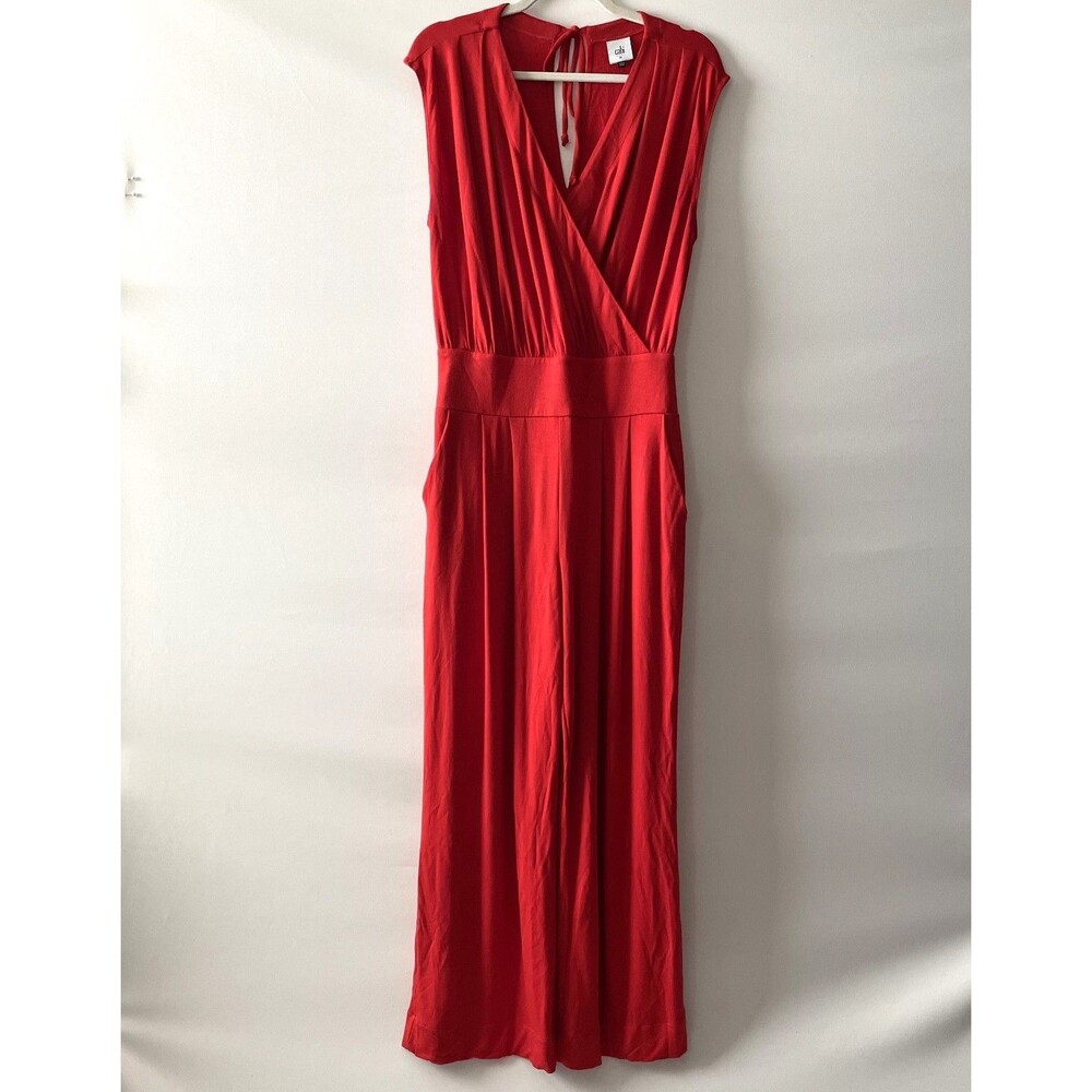 CAbi 5773 Faye Uptown Women’s Red Wide-Leg V-Neck Sleeveless Jumpsuit Sz M
